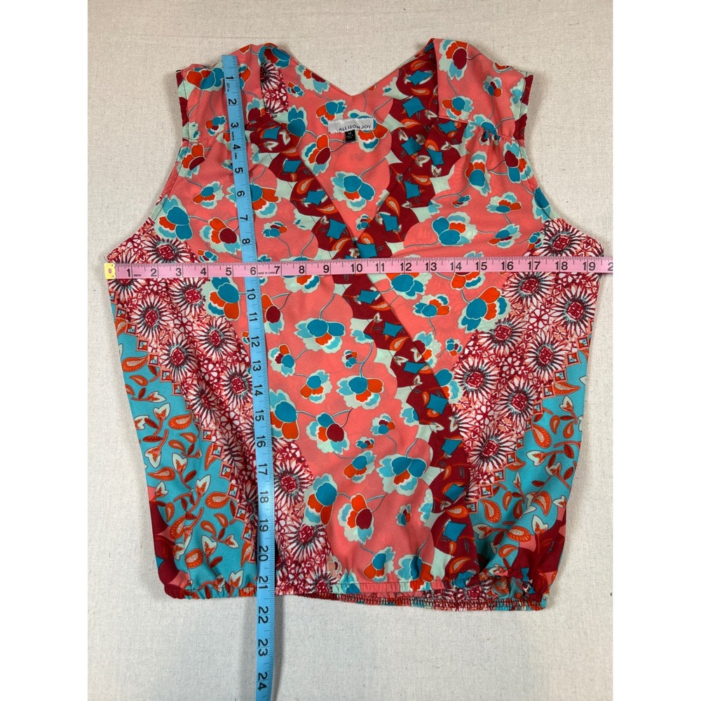 Allison Joy Womens Medium Floral Patchwork Sleeveless Surplice V-Neck Blouse Top - Picture 4 of 6